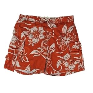 Tropical Swim Shorts w/ Velcro Pockets, Orange, Mens L (36/38)